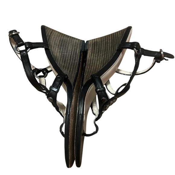 Coach Harper black leather sling back wedge sandals with silver hardware - Picture 4 of 12